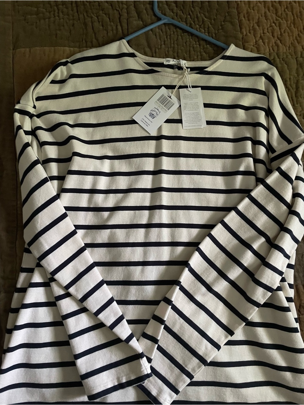 Ivy Striped Long Sleeve Boatneck  Nora Top - Navy and Cream Size 12